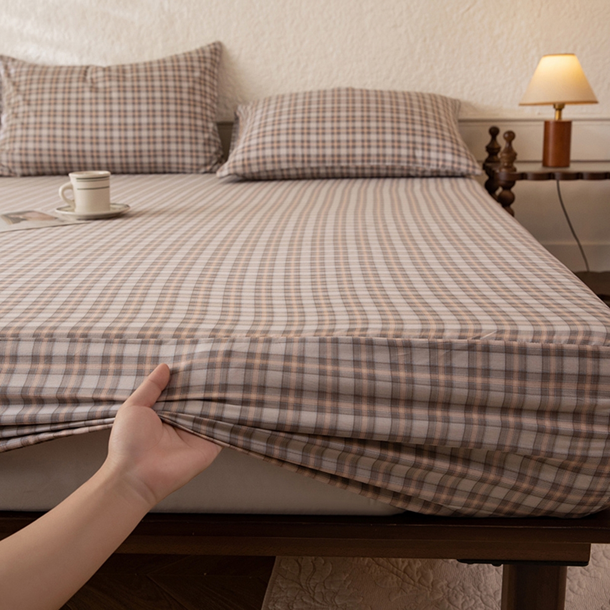 91家纺网 家纺一手货源 找家纺 八十八家纺 2026新款无印风全棉纯棉斜纹条格单床笠床笠单件单品床笠 青忆