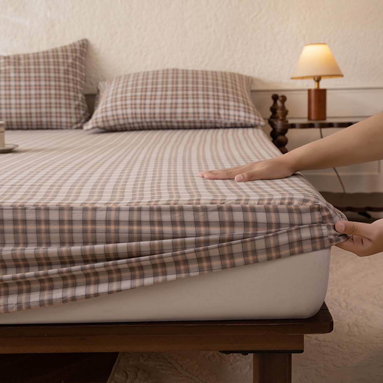 91家纺网 家纺一手货源 找家纺 八十八家纺 2026新款无印风全棉纯棉斜纹条格单床笠床笠单件单品床笠 青忆