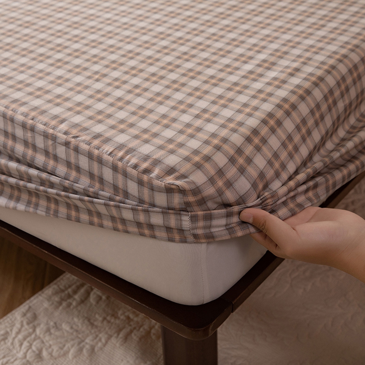 91家纺网 家纺一手货源 找家纺 八十八家纺 2026新款无印风全棉纯棉斜纹条格单床笠床笠单件单品床笠 青忆