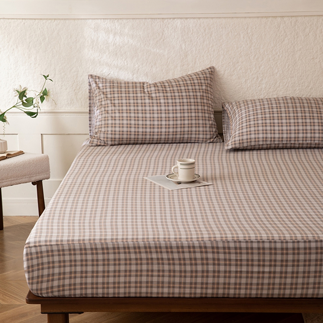 91家纺网 家纺一手货源 找家纺 八十八家纺 2026新款无印风全棉纯棉斜纹条格单床笠床笠单件单品床笠 青忆