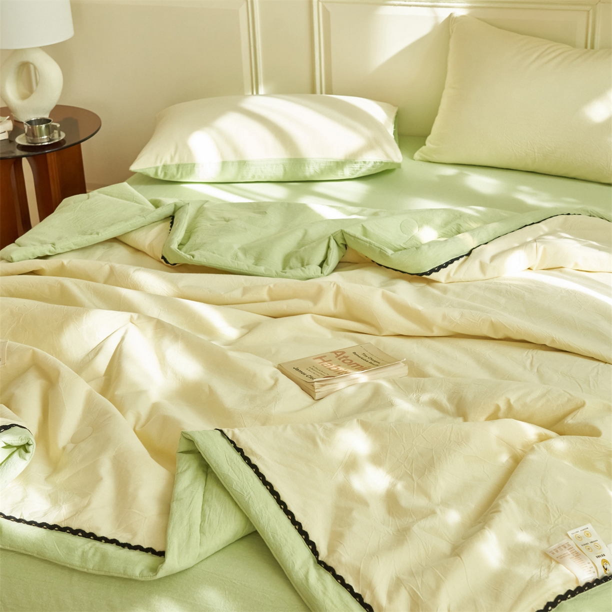 91家纺网 家纺一手货源 找家纺 恒爱家纺 2026新款全棉纯棉纯色双拼夏被四件套夏凉被空调被 象牙白