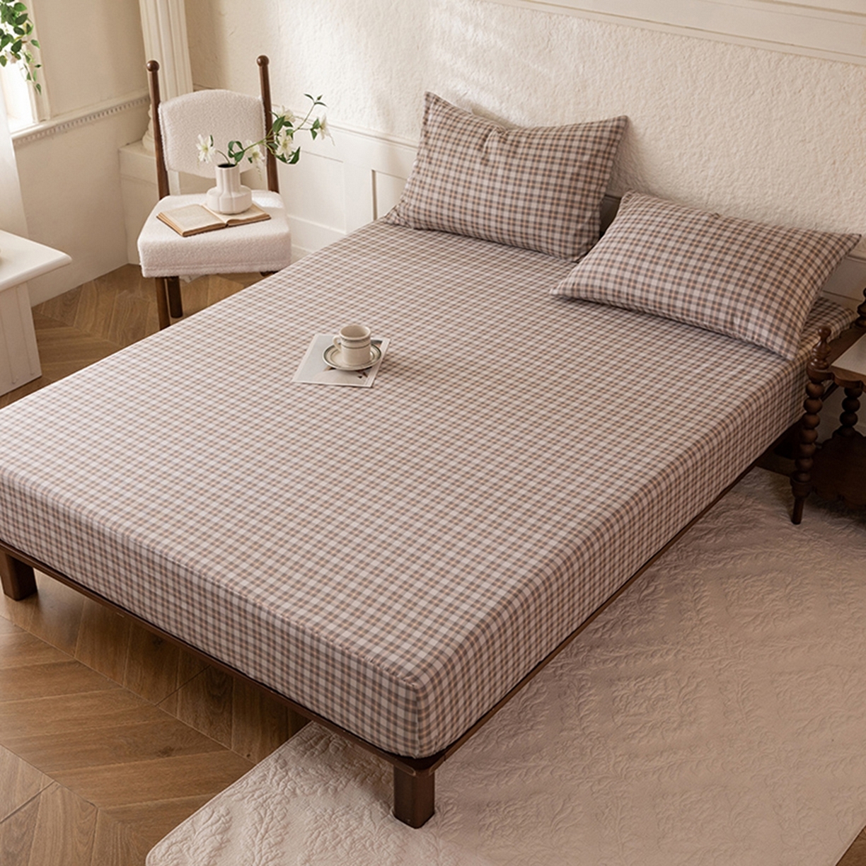 91家纺网 家纺一手货源 找家纺 八十八家纺 2026新款无印风全棉纯棉斜纹条格单床笠床笠单件单品床笠 青忆