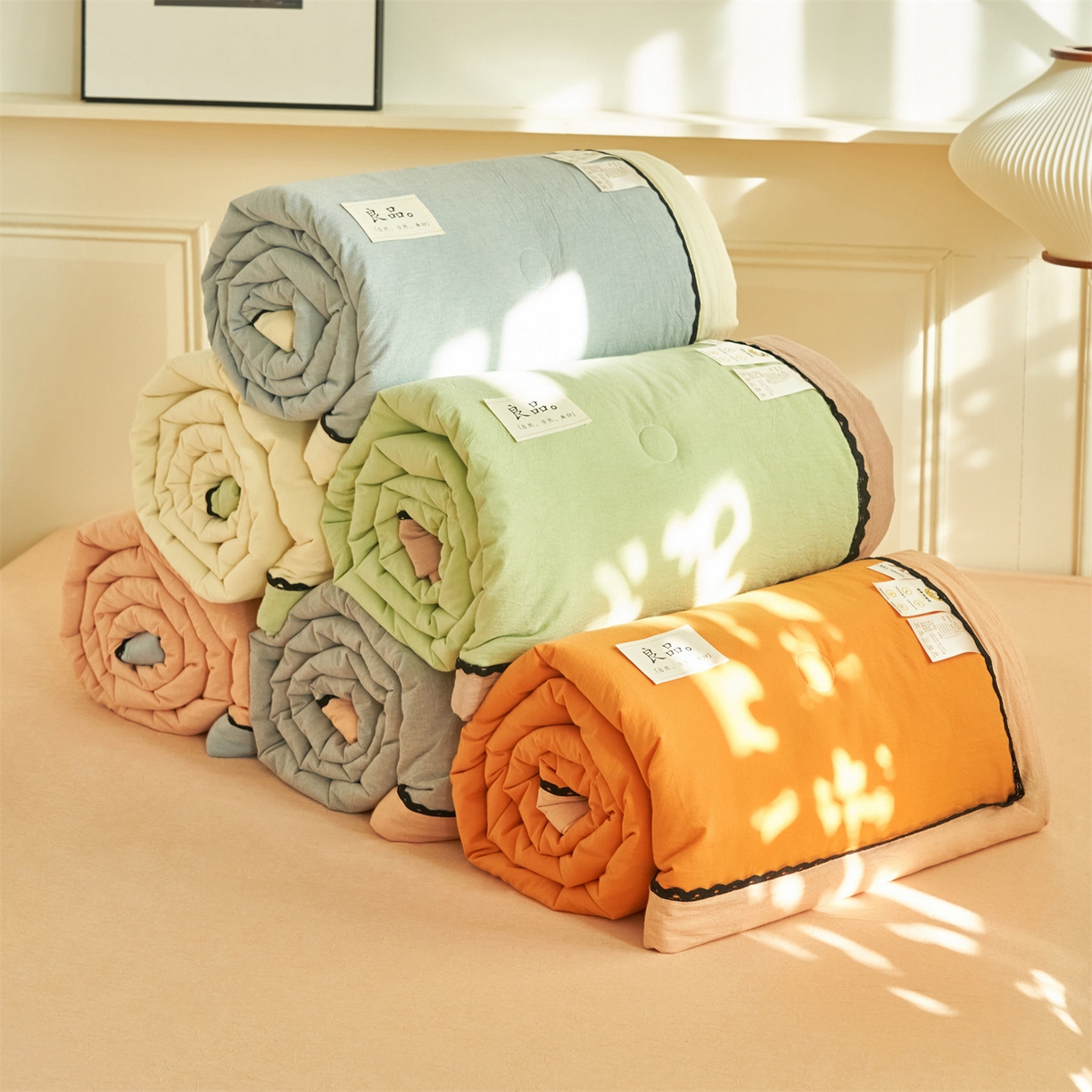 91家纺网 家纺一手货源 找家纺 恒爱家纺 2026新款全棉纯棉纯色双拼夏被四件套夏凉被空调被 组合图仅供展示-不可下单