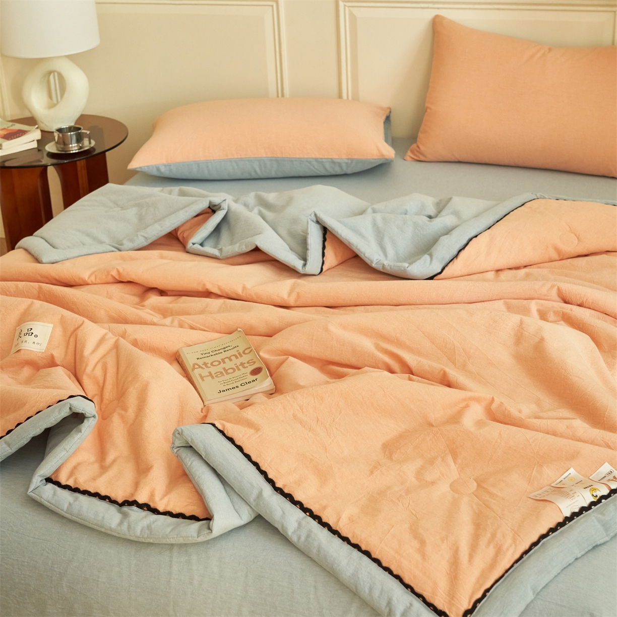 91家纺网 家纺一手货源 找家纺 恒爱家纺 2026新款全棉纯棉纯色双拼夏被四件套夏凉被空调被 美人玉