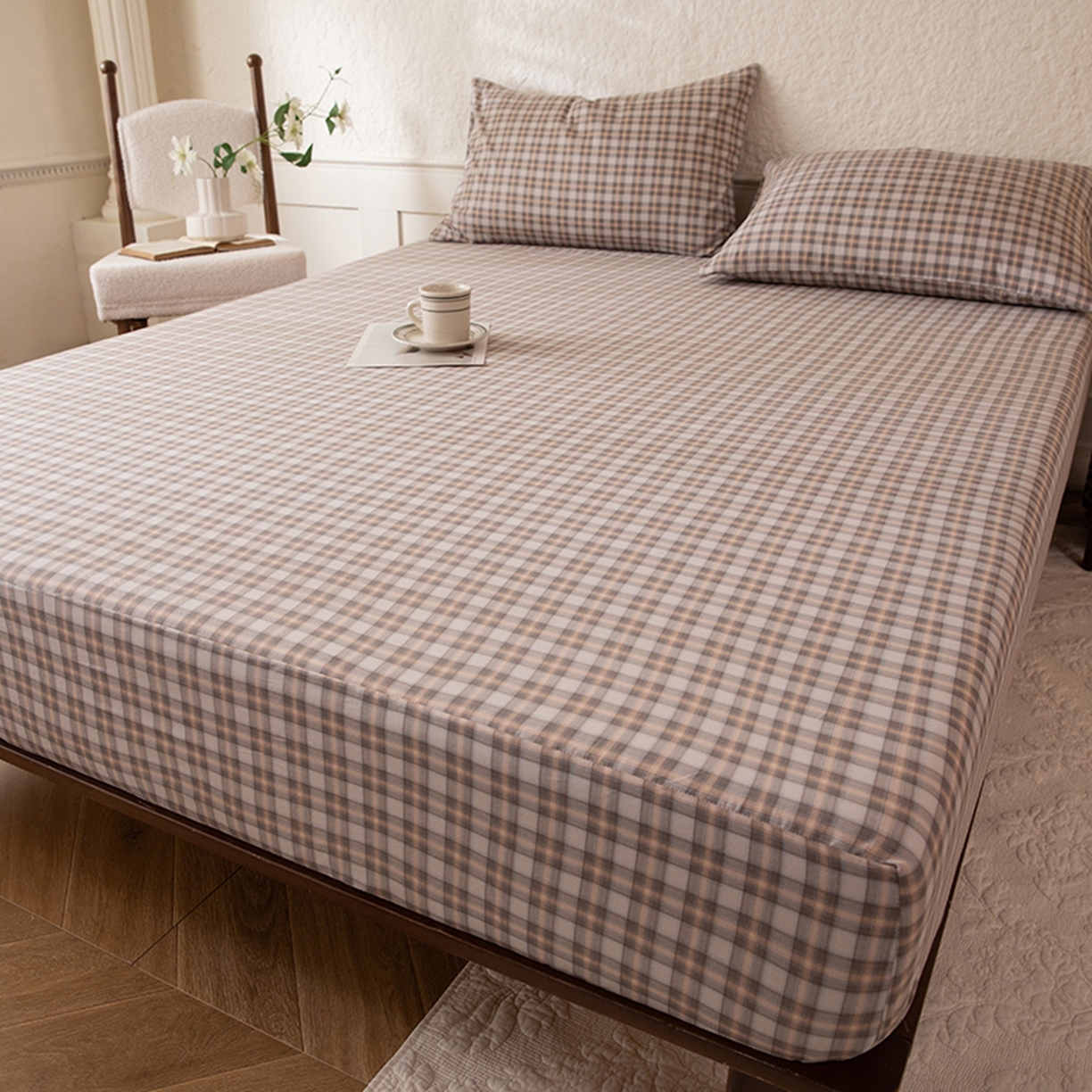 91家纺网 家纺一手货源 找家纺 八十八家纺 2026新款无印风全棉纯棉斜纹条格单床笠床笠单件单品床笠 青忆