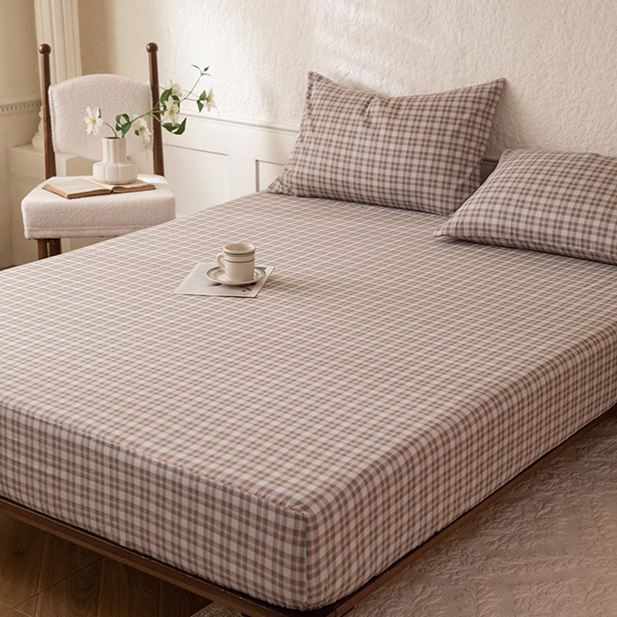 91家纺网 家纺一手货源 找家纺 八十八家纺 2026新款无印风全棉纯棉斜纹条格单床笠床笠单件单品床笠 青忆