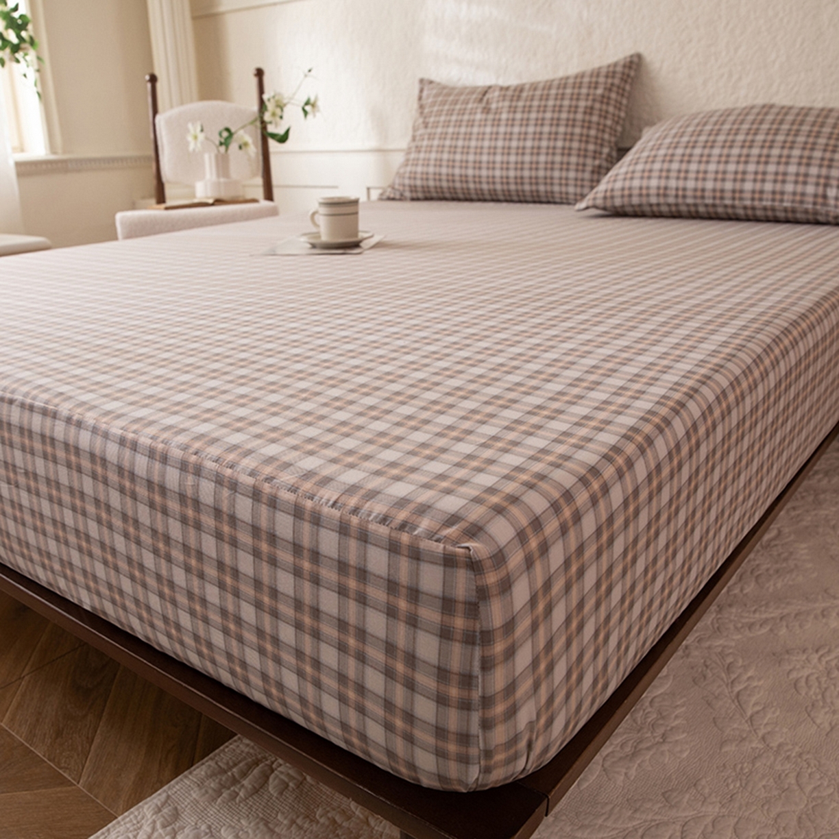 91家纺网 家纺一手货源 找家纺 八十八家纺 2026新款无印风全棉纯棉斜纹条格单床笠床笠单件单品床笠 青忆