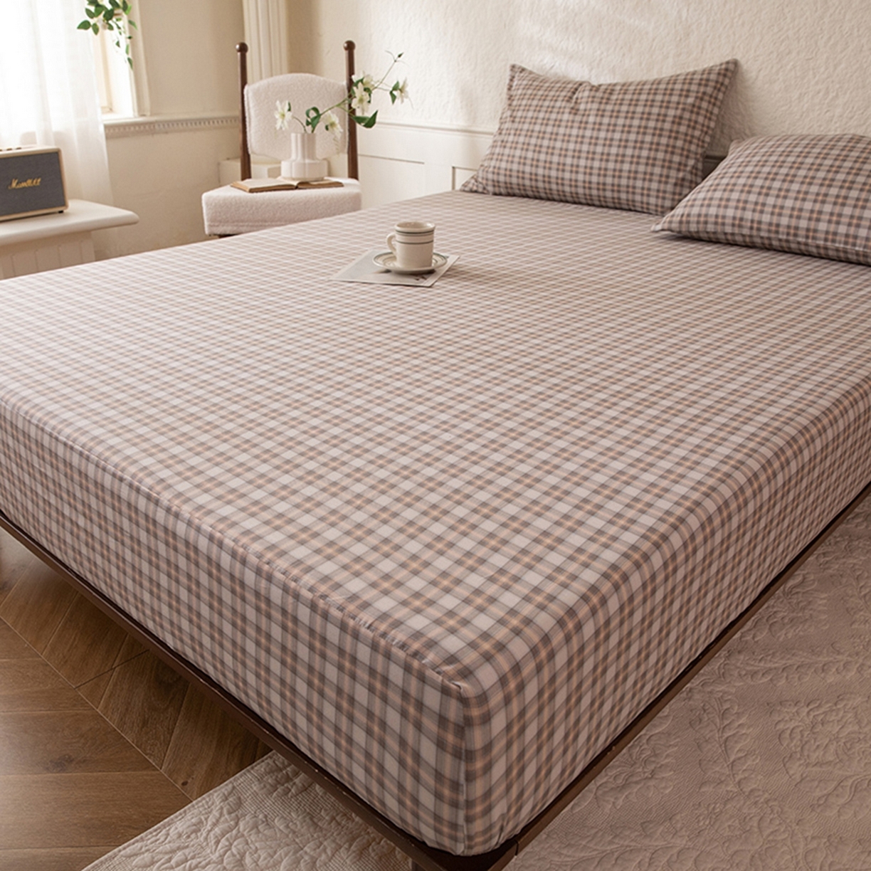 91家纺网 家纺一手货源 找家纺 八十八家纺 2026新款无印风全棉纯棉斜纹条格单床笠床笠单件单品床笠 青忆