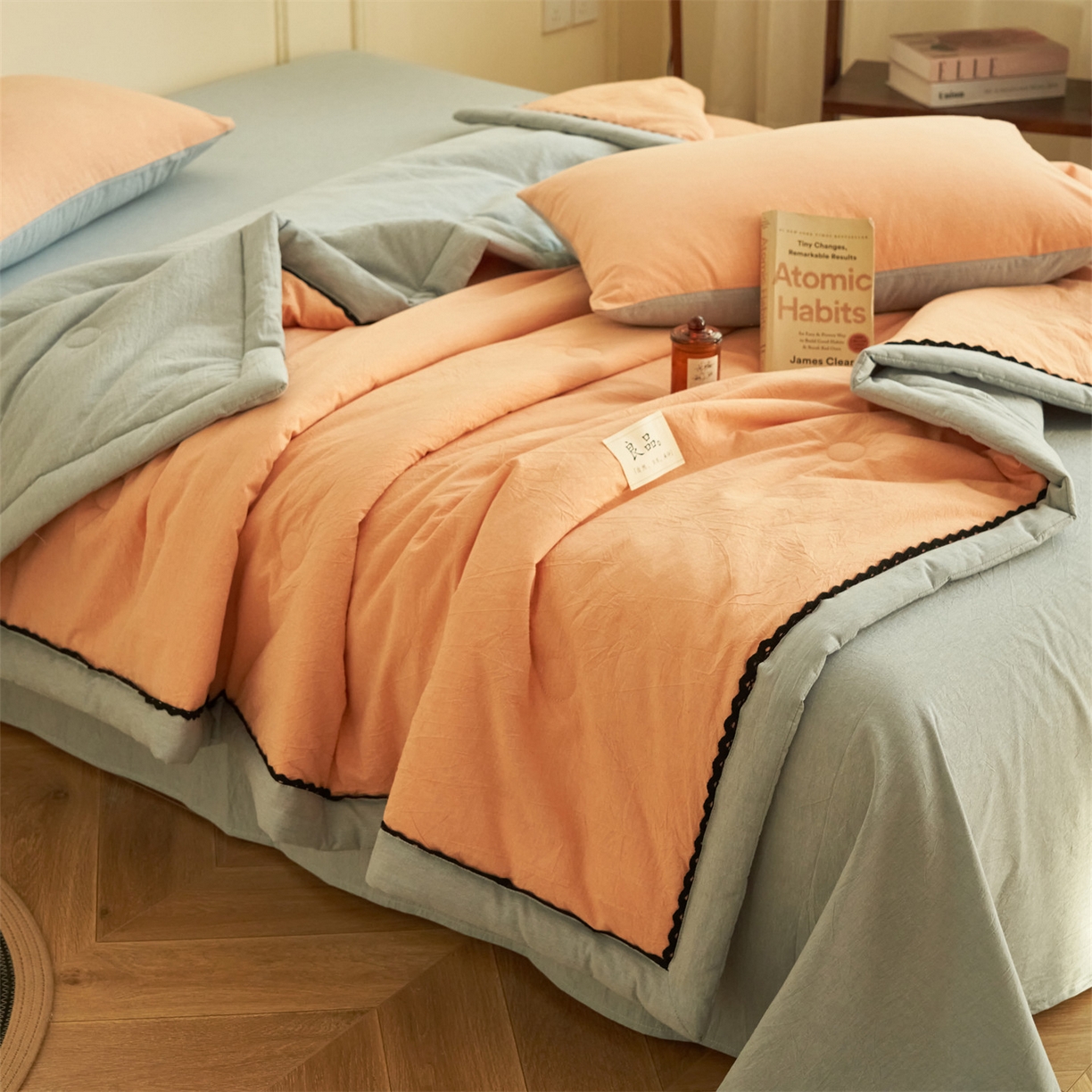 91家纺网 家纺一手货源 找家纺 恒爱家纺 2026新款全棉纯棉纯色双拼夏被四件套夏凉被空调被 美人玉