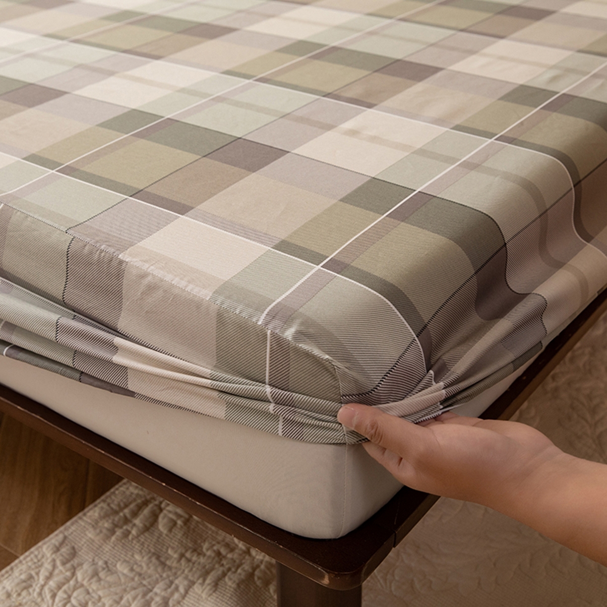 91家纺网 家纺一手货源 找家纺 八十八家纺 2026新款无印风全棉纯棉斜纹条格单床笠床笠单件单品床笠 山茶