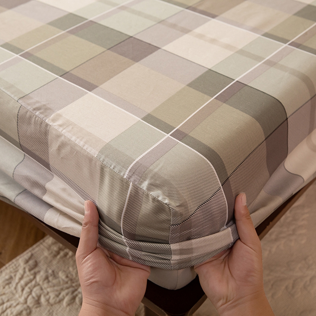 91家纺网 家纺一手货源 找家纺 八十八家纺 2026新款无印风全棉纯棉斜纹条格单床笠床笠单件单品床笠 山茶