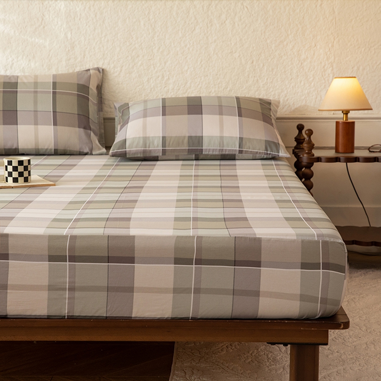 91家纺网 家纺一手货源 找家纺 八十八家纺 2026新款无印风全棉纯棉斜纹条格单床笠床笠单件单品床笠 山茶