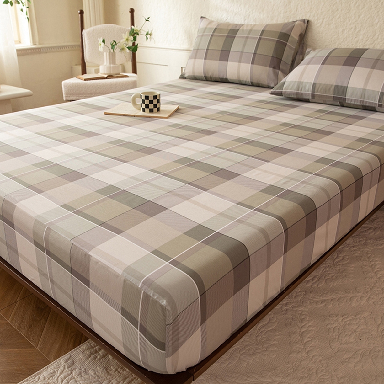 91家纺网 家纺一手货源 找家纺 八十八家纺 2026新款无印风全棉纯棉斜纹条格单床笠床笠单件单品床笠 山茶