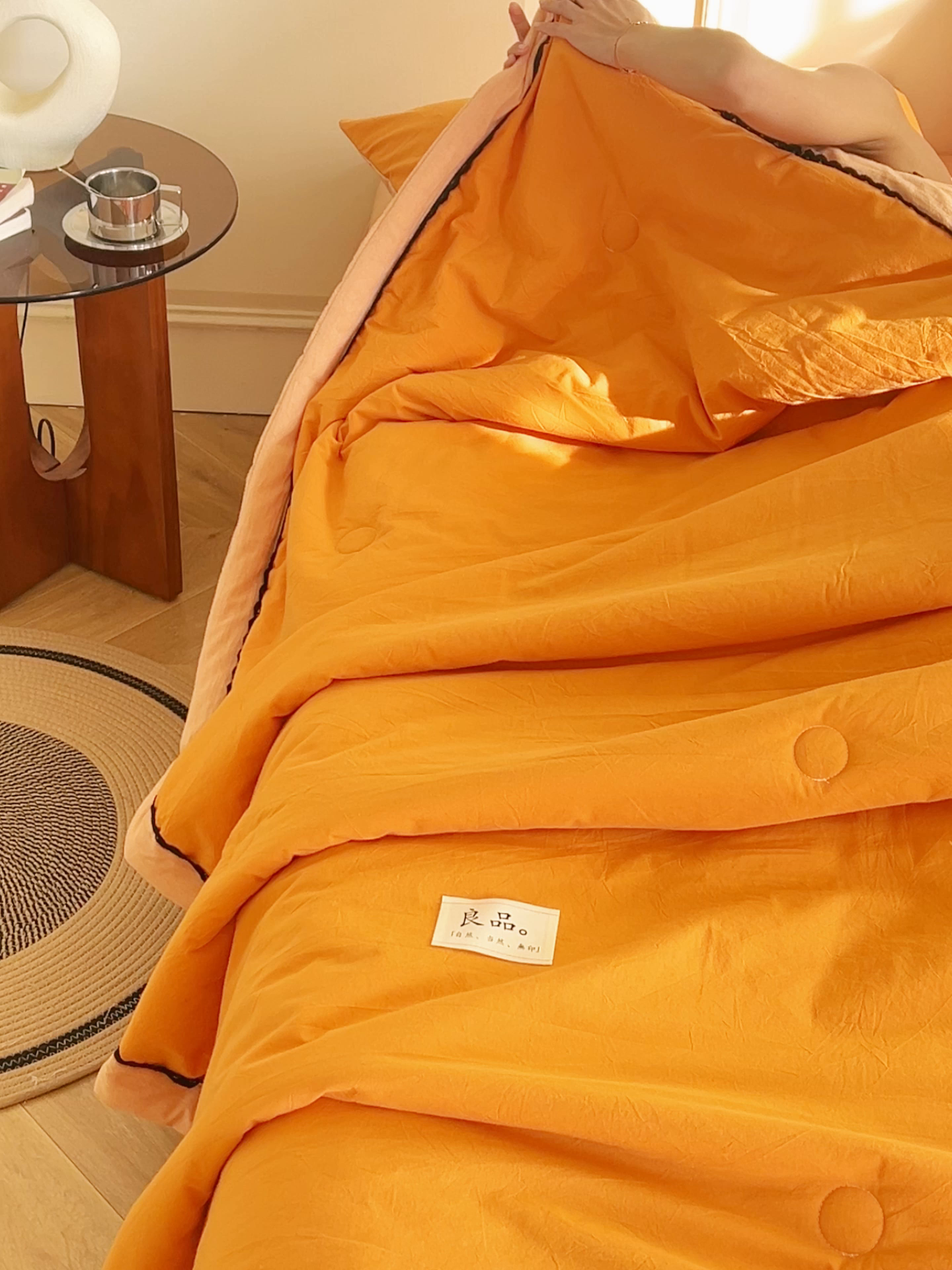 91家纺网 家纺一手货源 找家纺 恒爱家纺 2026新款全棉纯棉纯色双拼夏被四件套夏凉被空调被 佛手黄