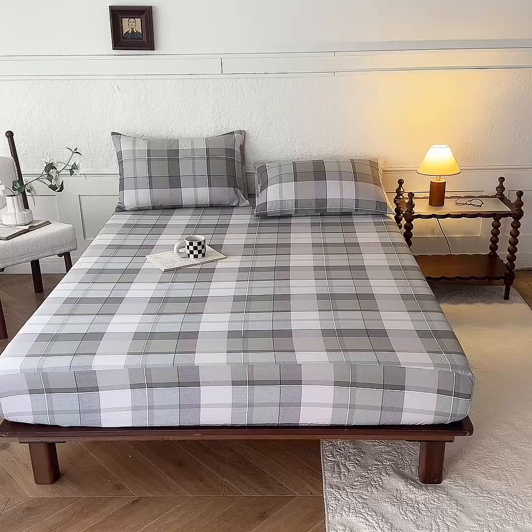 91家纺网 家纺一手货源 找家纺 八十八家纺 2026新款无印风全棉纯棉斜纹条格单床笠床笠单件单品床笠 山茶