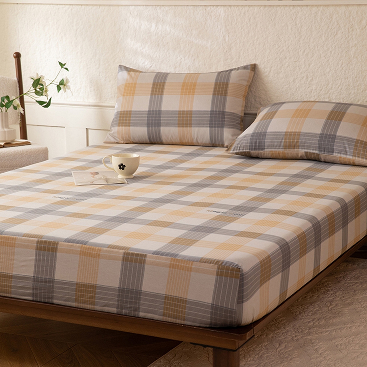 91家纺网 家纺一手货源 找家纺 八十八家纺 2026新款无印风全棉纯棉斜纹条格单床笠床笠单件单品床笠 山川