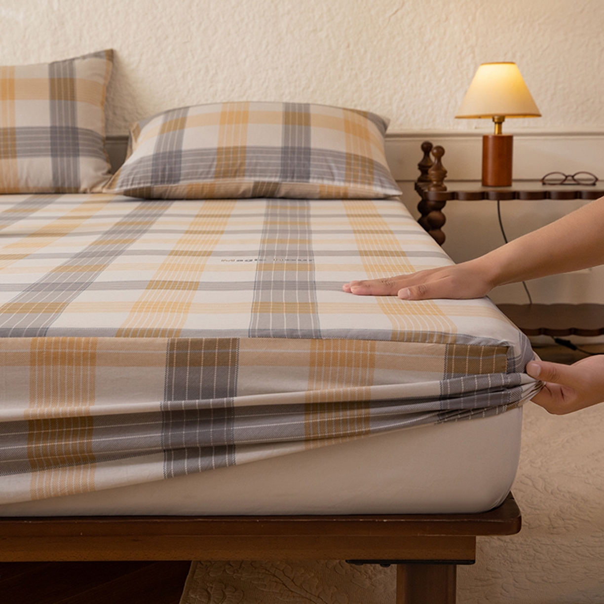 91家纺网 家纺一手货源 找家纺 八十八家纺 2026新款无印风全棉纯棉斜纹条格单床笠床笠单件单品床笠 山川