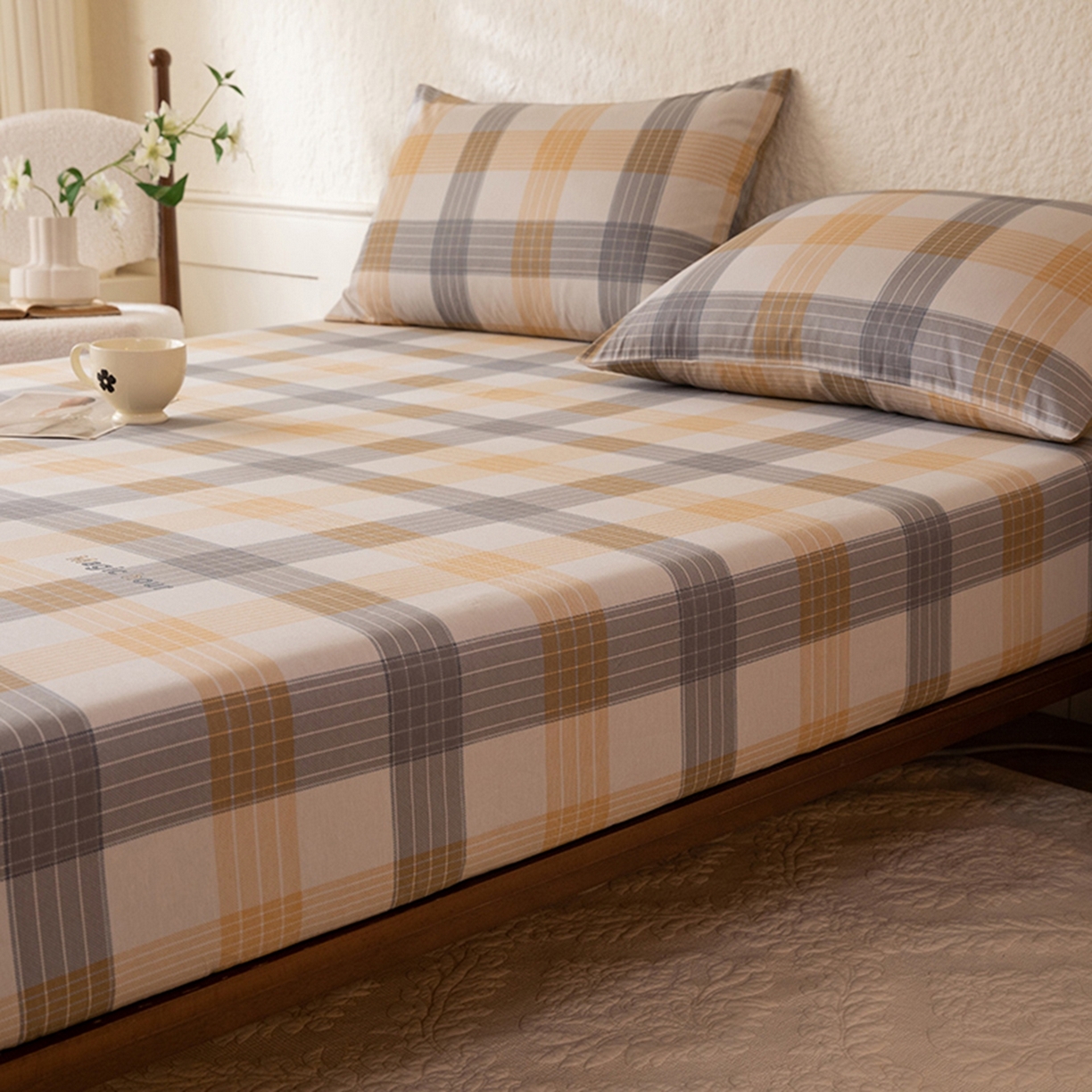 91家纺网 家纺一手货源 找家纺 八十八家纺 2026新款无印风全棉纯棉斜纹条格单床笠床笠单件单品床笠 山川