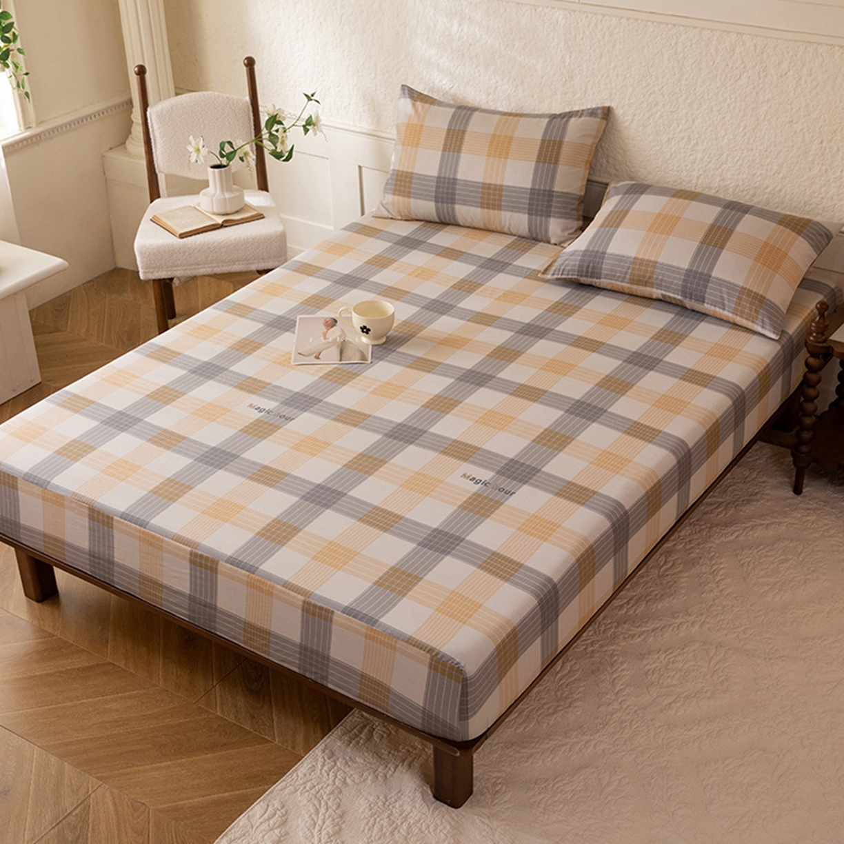 91家纺网 家纺一手货源 找家纺 八十八家纺 2026新款无印风全棉纯棉斜纹条格单床笠床笠单件单品床笠 山川