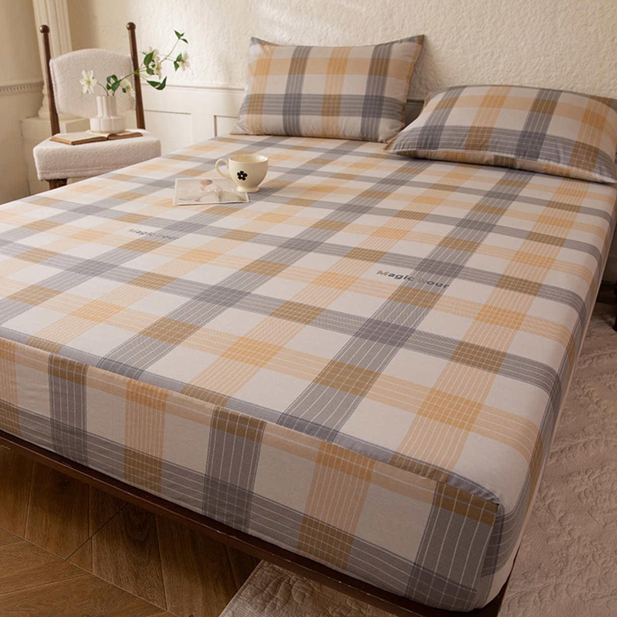 91家纺网 家纺一手货源 找家纺 八十八家纺 2026新款无印风全棉纯棉斜纹条格单床笠床笠单件单品床笠 山川