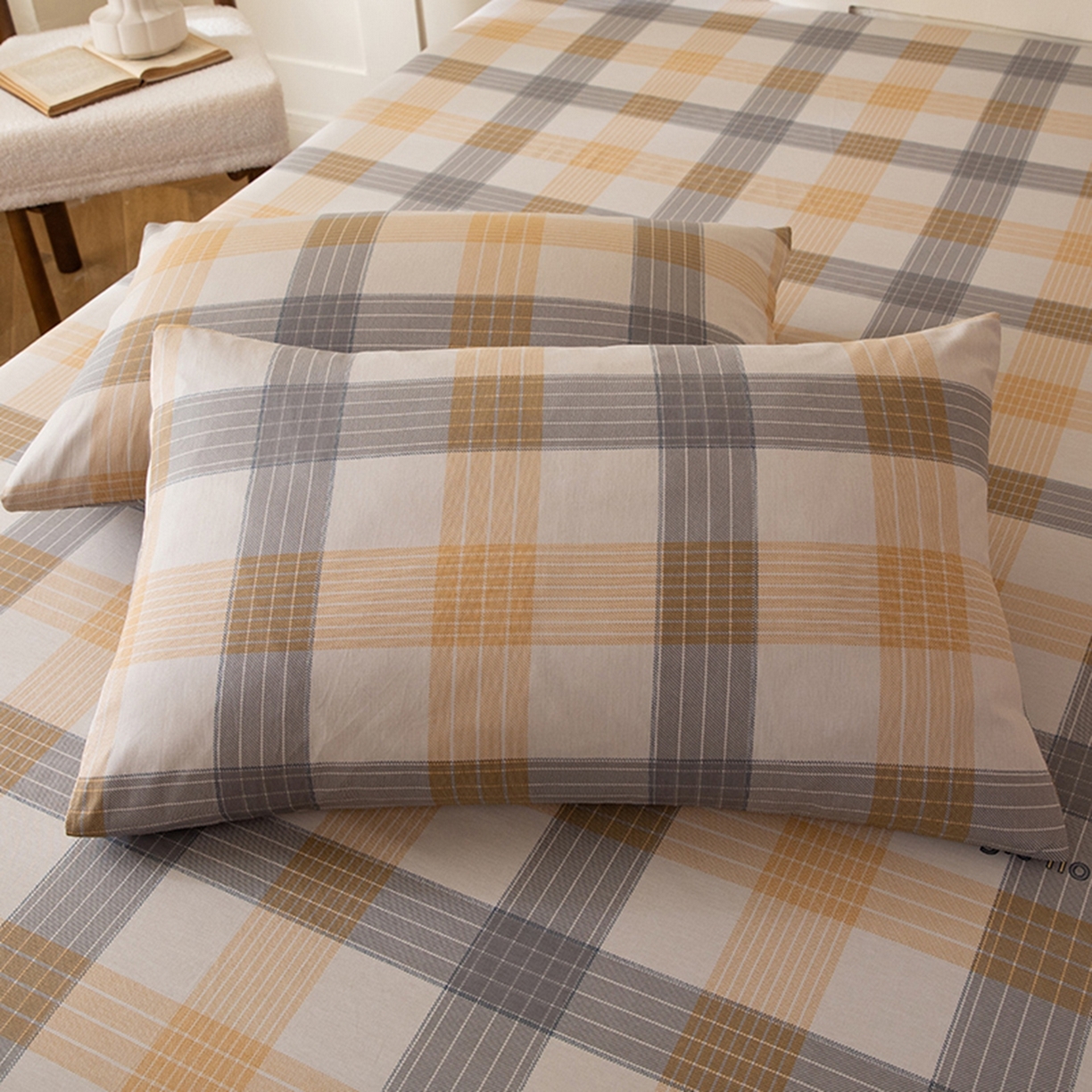 91家纺网 家纺一手货源 找家纺 八十八家纺 2026新款无印风全棉纯棉斜纹条格单床笠床笠单件单品床笠 山川