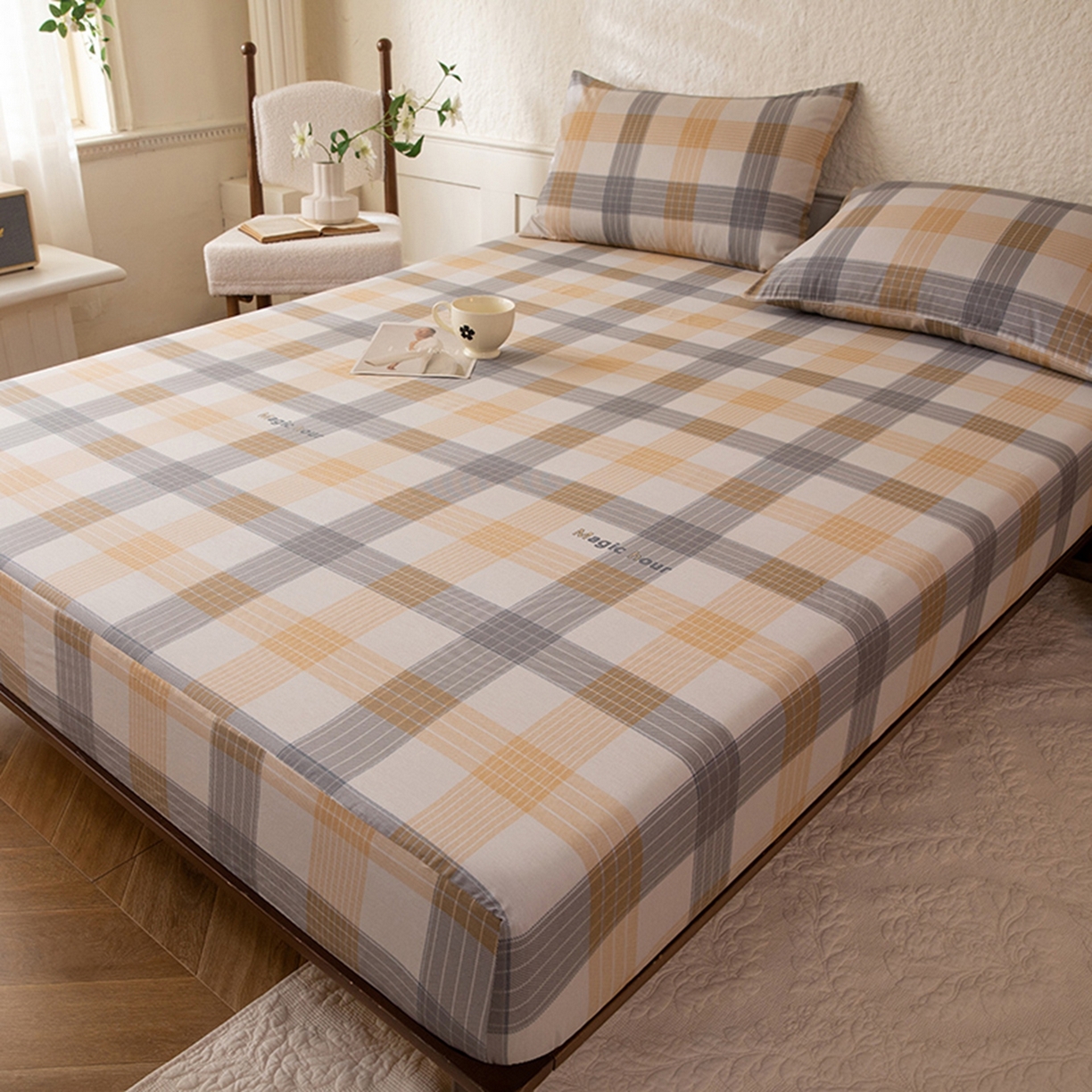 91家纺网 家纺一手货源 找家纺 八十八家纺 2026新款无印风全棉纯棉斜纹条格单床笠床笠单件单品床笠 山川