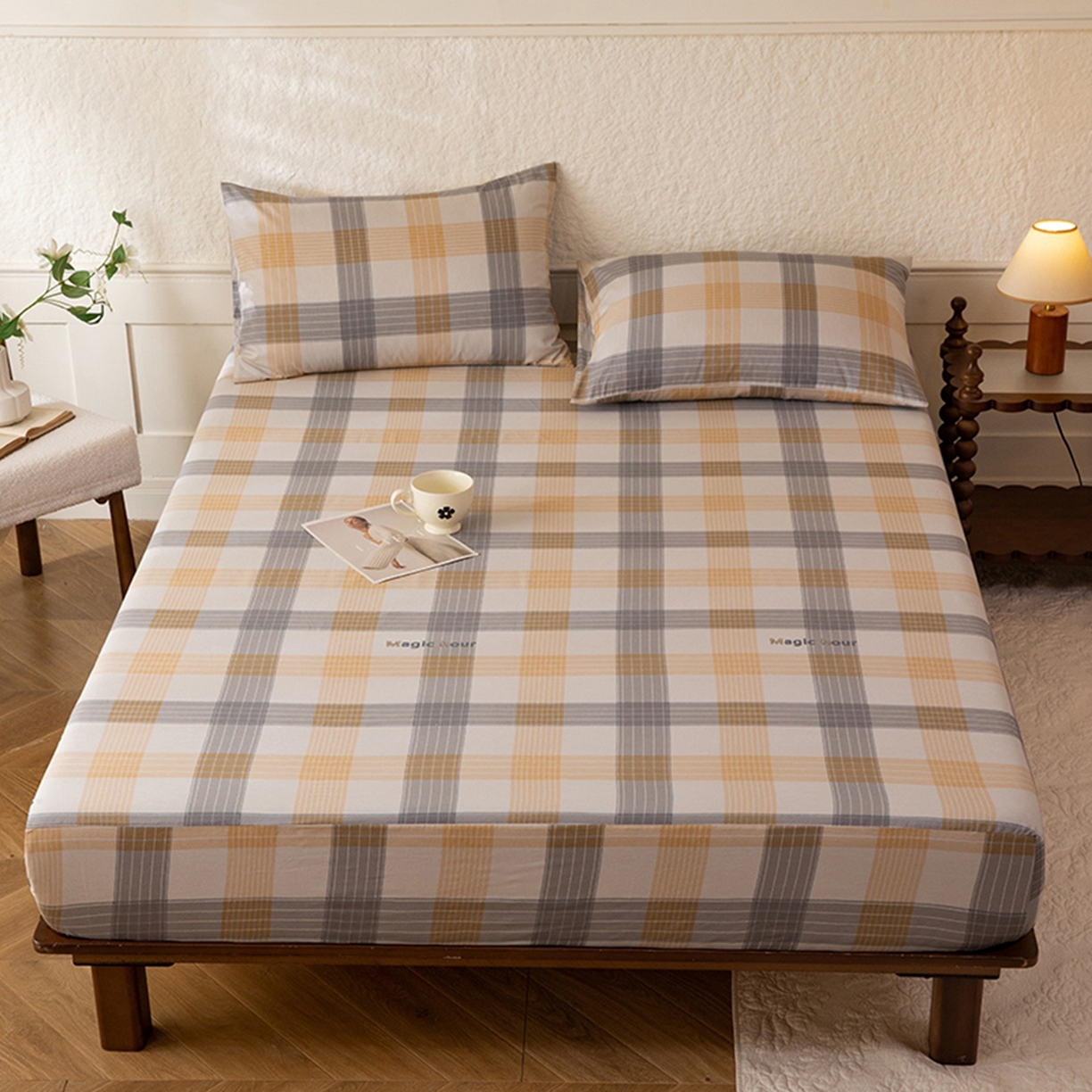 91家纺网 家纺一手货源 找家纺 八十八家纺 2026新款无印风全棉纯棉斜纹条格单床笠床笠单件单品床笠 山川