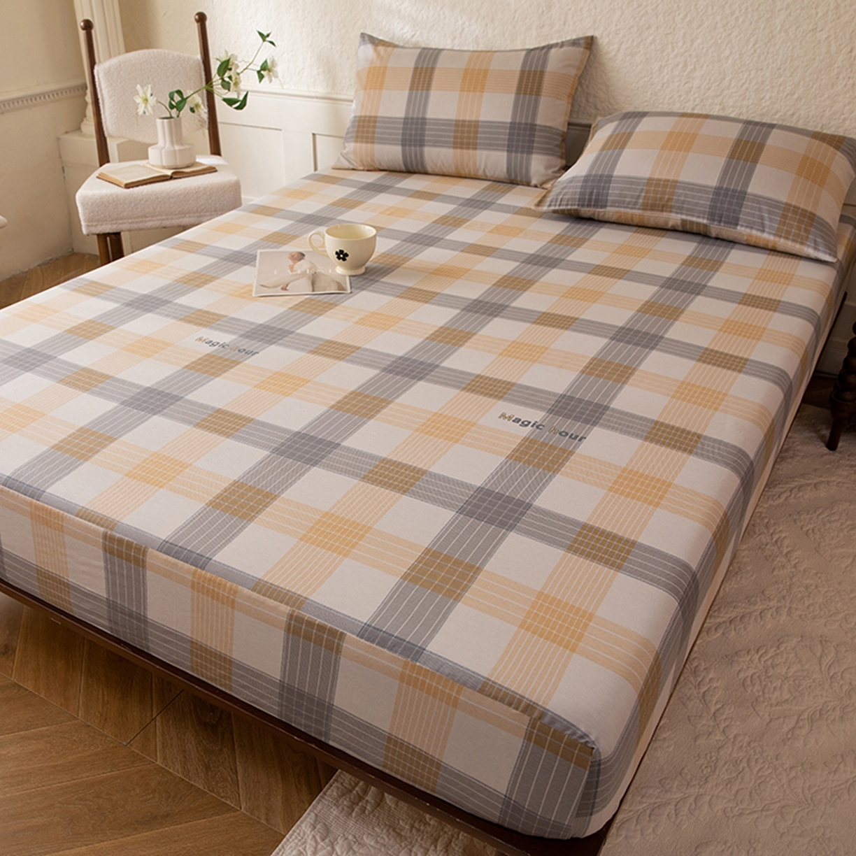 91家纺网 家纺一手货源 找家纺 八十八家纺 2026新款无印风全棉纯棉斜纹条格单床笠床笠单件单品床笠 山川