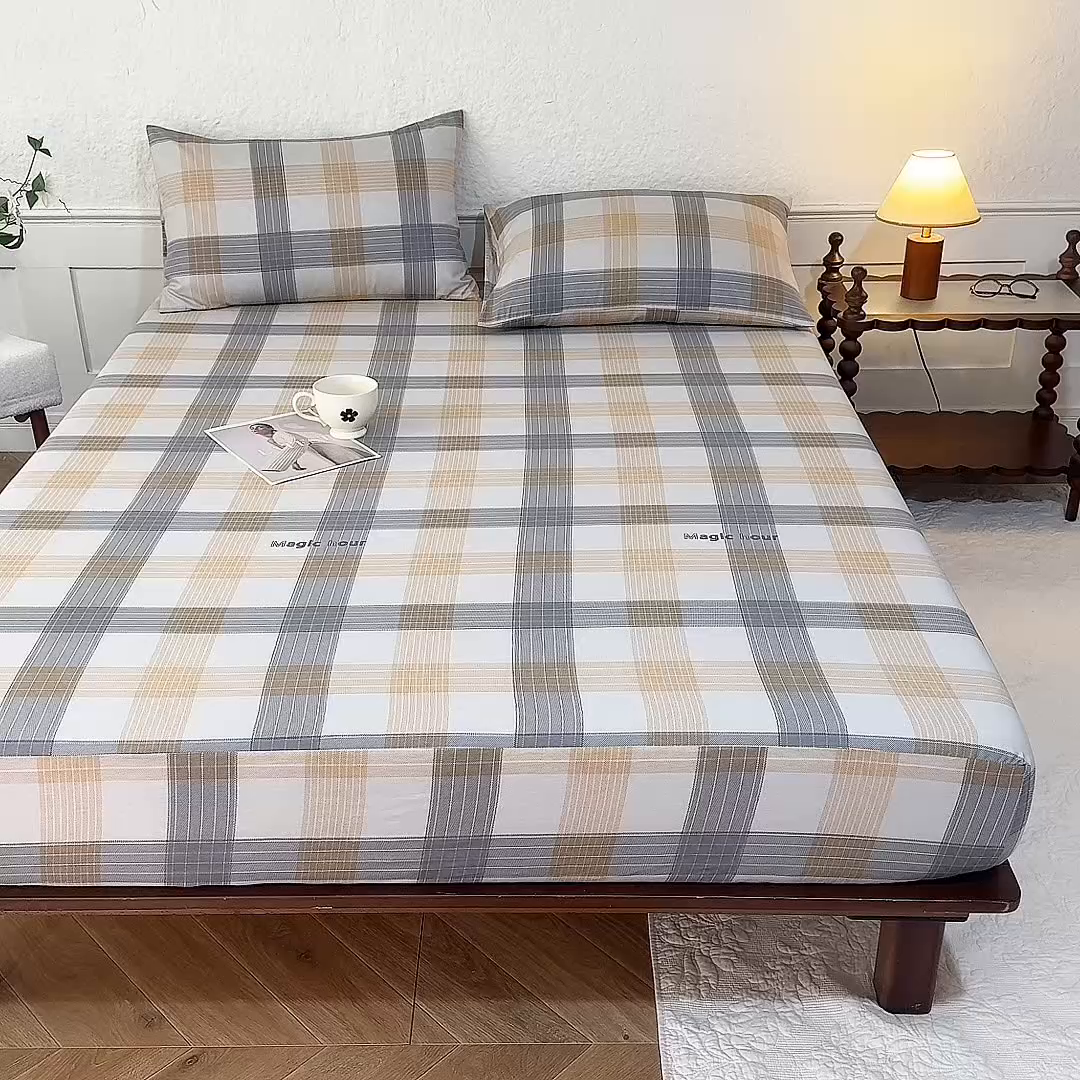 91家纺网 家纺一手货源 找家纺 八十八家纺 2026新款无印风全棉纯棉斜纹条格单床笠床笠单件单品床笠 山川