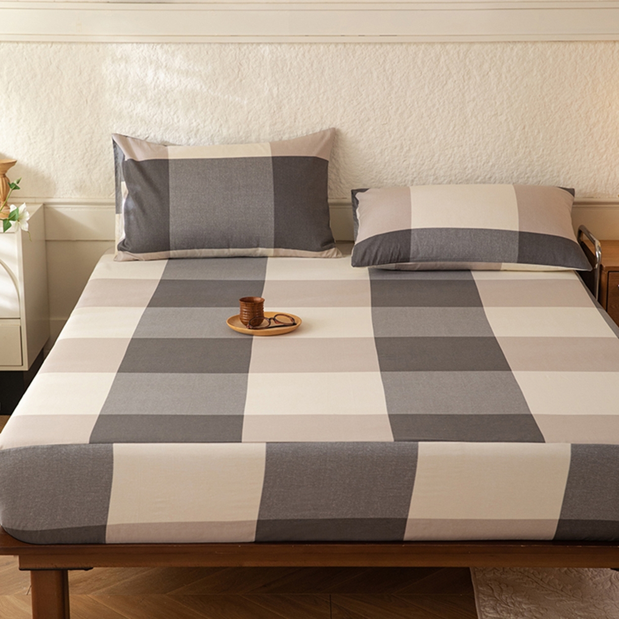 91家纺网 家纺一手货源 找家纺 八十八家纺 2026新款无印风全棉纯棉斜纹条格单床笠床笠单件单品床笠 山海