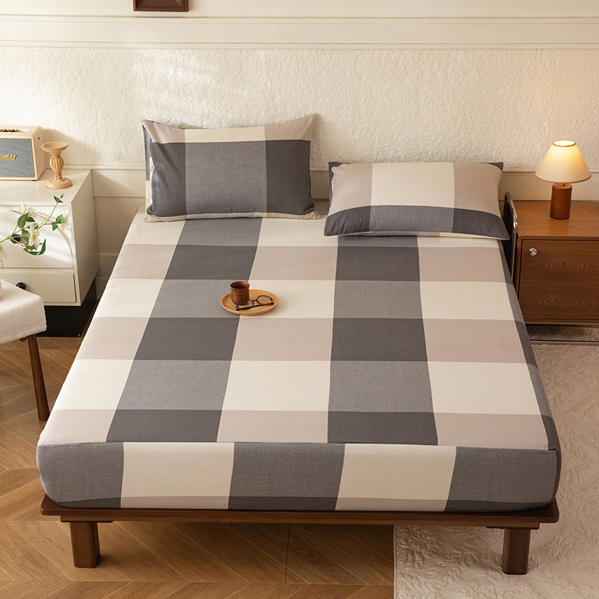 91家纺网 家纺一手货源 找家纺 八十八家纺 2026新款无印风全棉纯棉斜纹条格单床笠床笠单件单品床笠 山海