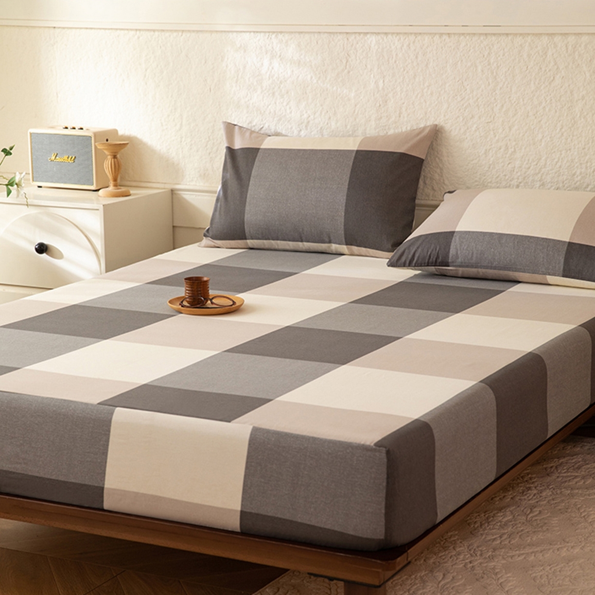 91家纺网 家纺一手货源 找家纺 八十八家纺 2026新款无印风全棉纯棉斜纹条格单床笠床笠单件单品床笠 山海