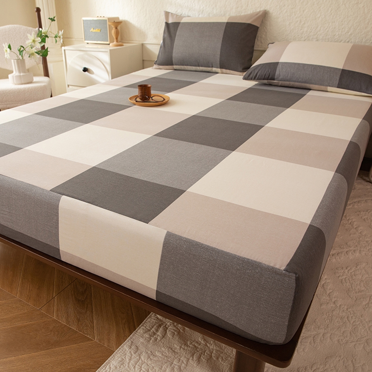 91家纺网 家纺一手货源 找家纺 八十八家纺 2026新款无印风全棉纯棉斜纹条格单床笠床笠单件单品床笠 山海