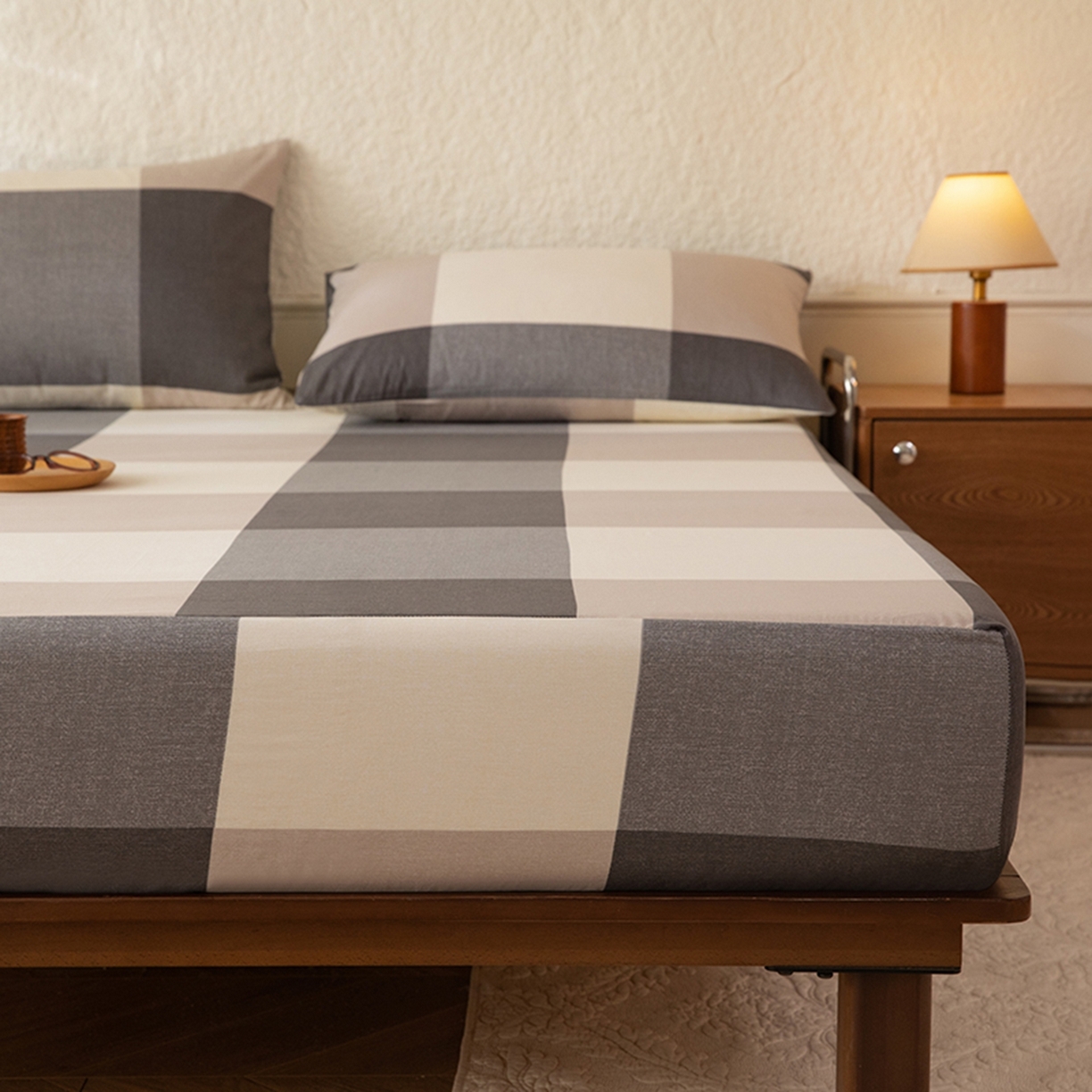 91家纺网 家纺一手货源 找家纺 八十八家纺 2026新款无印风全棉纯棉斜纹条格单床笠床笠单件单品床笠 山海