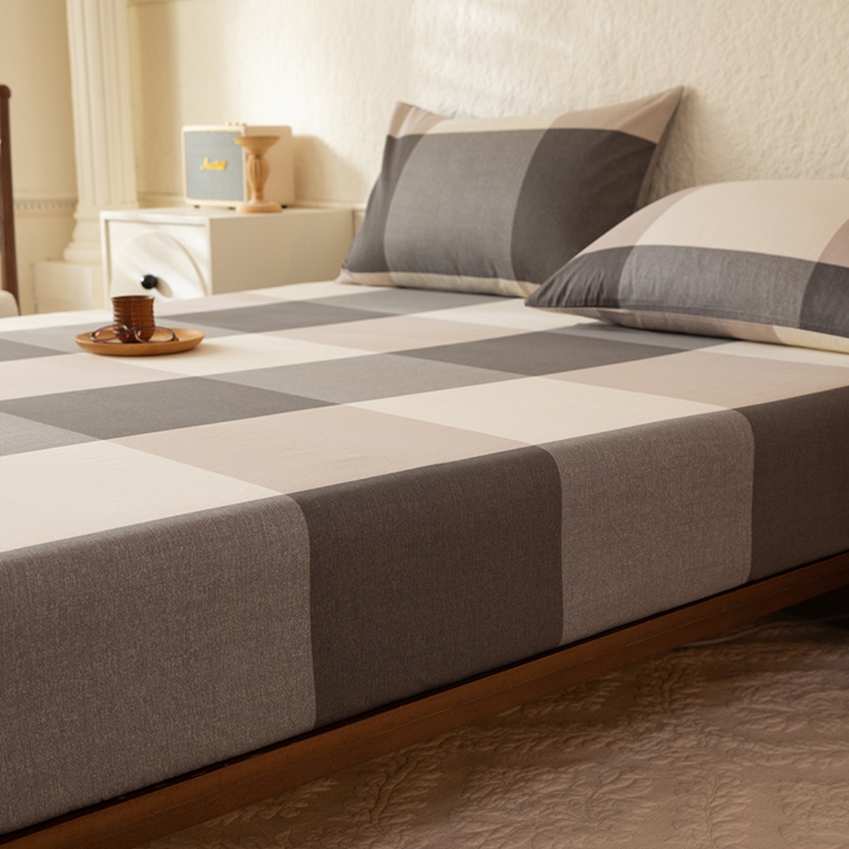 91家纺网 家纺一手货源 找家纺 八十八家纺 2026新款无印风全棉纯棉斜纹条格单床笠床笠单件单品床笠 山海