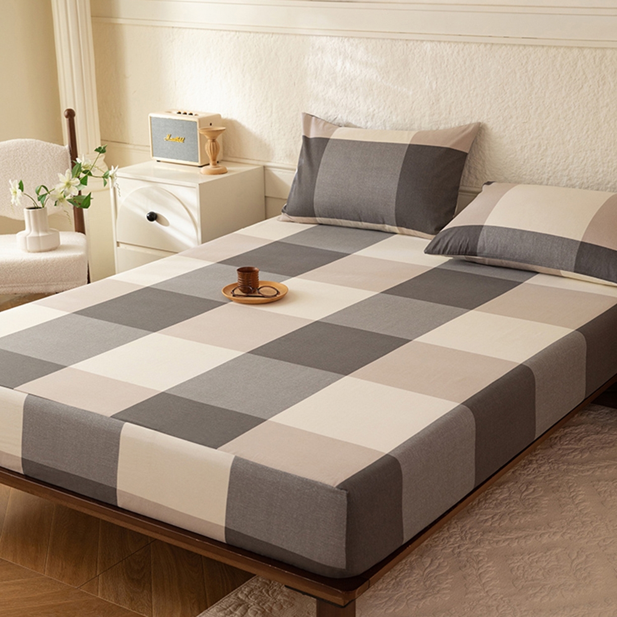 91家纺网 家纺一手货源 找家纺 八十八家纺 2026新款无印风全棉纯棉斜纹条格单床笠床笠单件单品床笠 山海