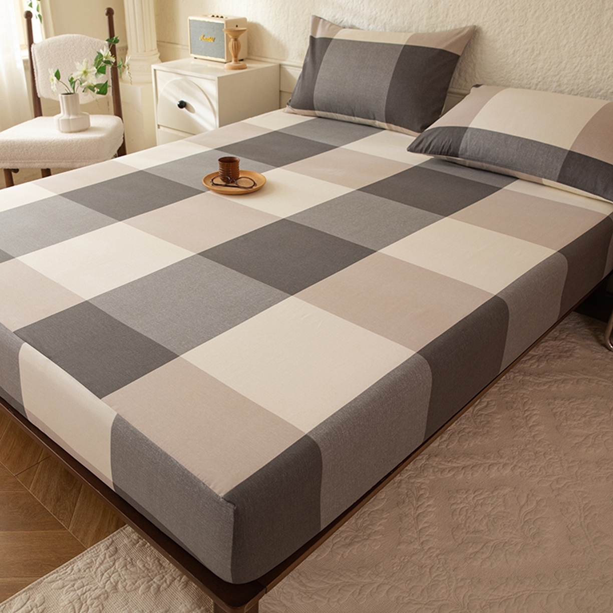 91家纺网 家纺一手货源 找家纺 八十八家纺 2026新款无印风全棉纯棉斜纹条格单床笠床笠单件单品床笠 山海