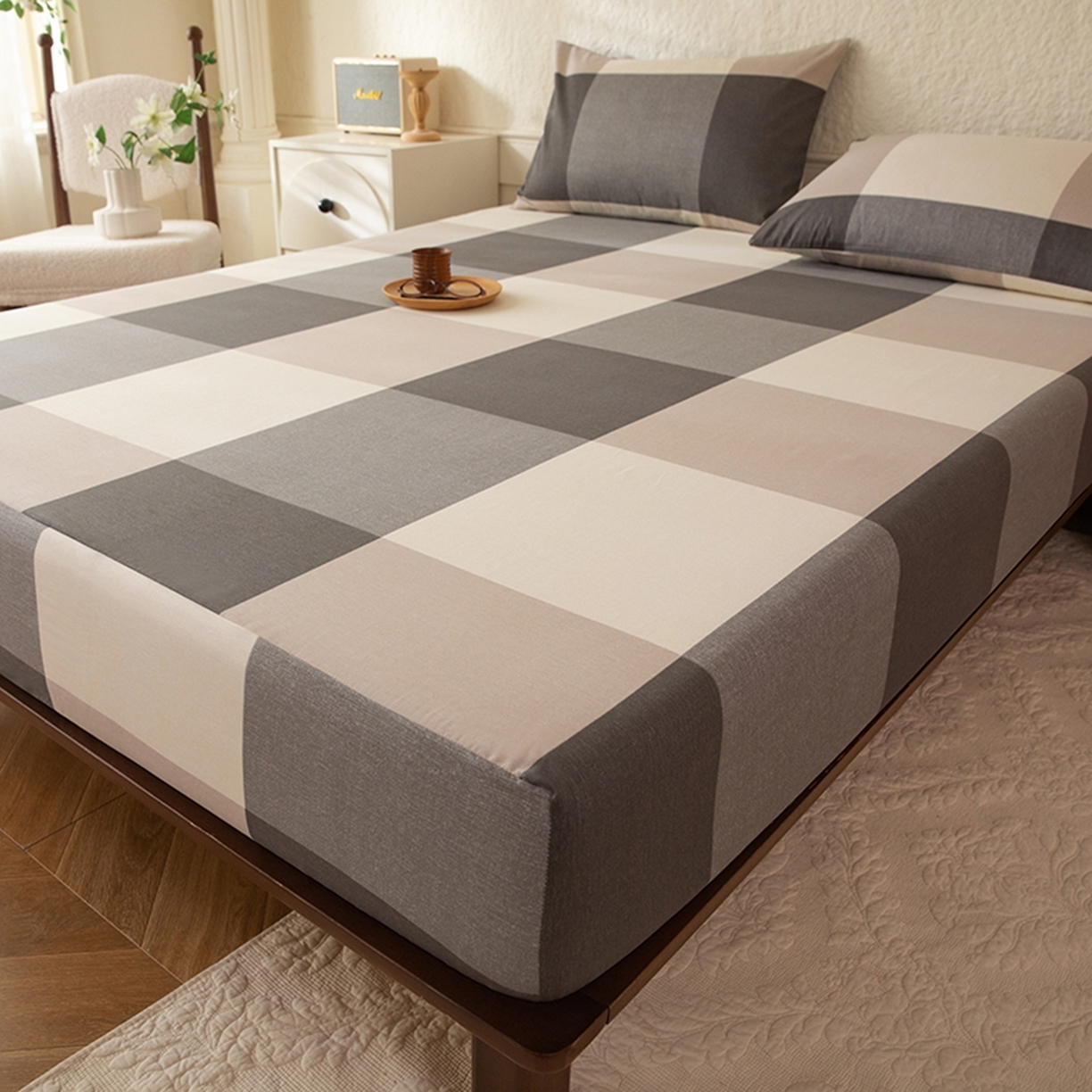 91家纺网 家纺一手货源 找家纺 八十八家纺 2026新款无印风全棉纯棉斜纹条格单床笠床笠单件单品床笠 山海