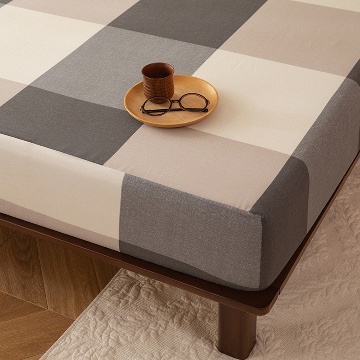 91家纺网 家纺一手货源 找家纺 八十八家纺 2026新款无印风全棉纯棉斜纹条格单床笠床笠单件单品床笠 山海