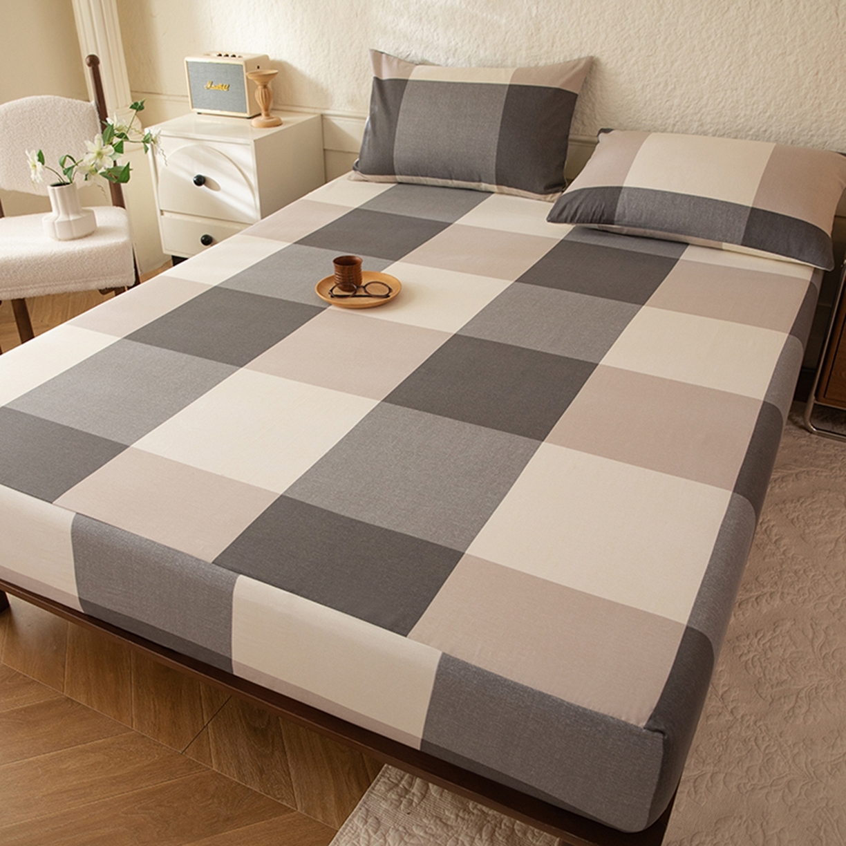 91家纺网 家纺一手货源 找家纺 八十八家纺 2026新款无印风全棉纯棉斜纹条格单床笠床笠单件单品床笠 山海