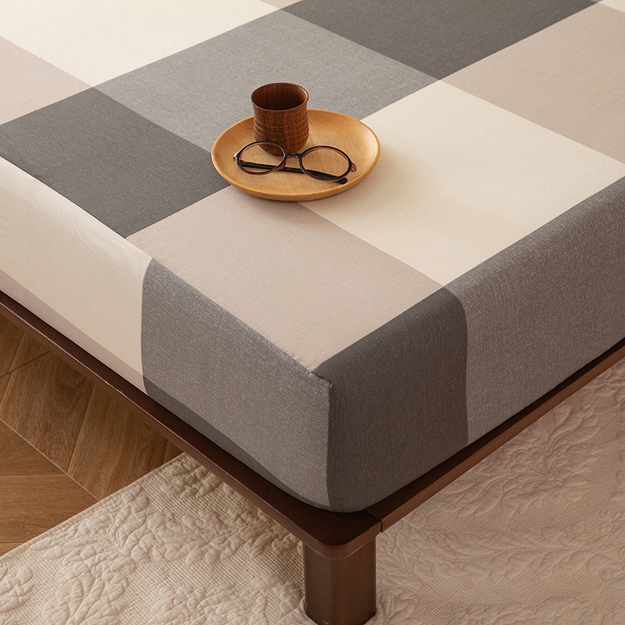 91家纺网 家纺一手货源 找家纺 八十八家纺 2026新款无印风全棉纯棉斜纹条格单床笠床笠单件单品床笠 山海