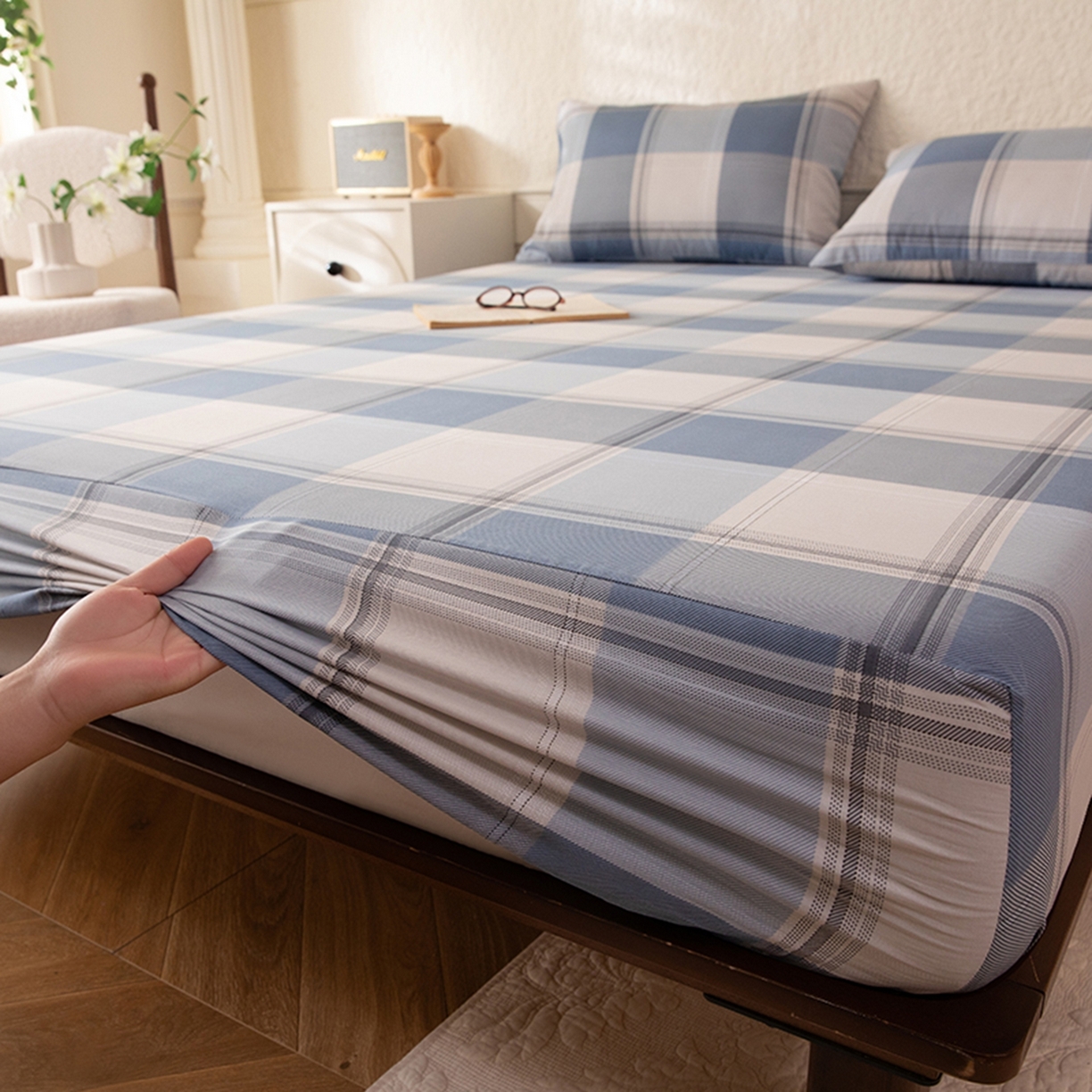 91家纺网 家纺一手货源 找家纺 八十八家纺 2026新款无印风全棉纯棉斜纹条格单床笠床笠单件单品床笠 山禾