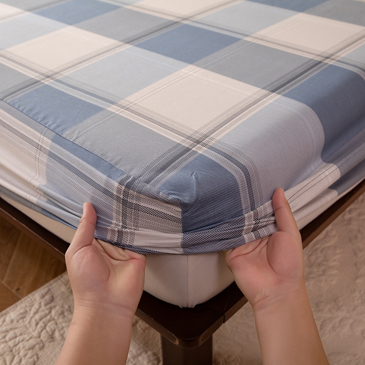 91家纺网 家纺一手货源 找家纺 八十八家纺 2026新款无印风全棉纯棉斜纹条格单床笠床笠单件单品床笠 山禾