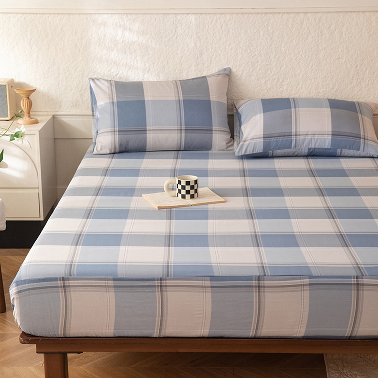 91家纺网 家纺一手货源 找家纺 八十八家纺 2026新款无印风全棉纯棉斜纹条格单床笠床笠单件单品床笠 山禾