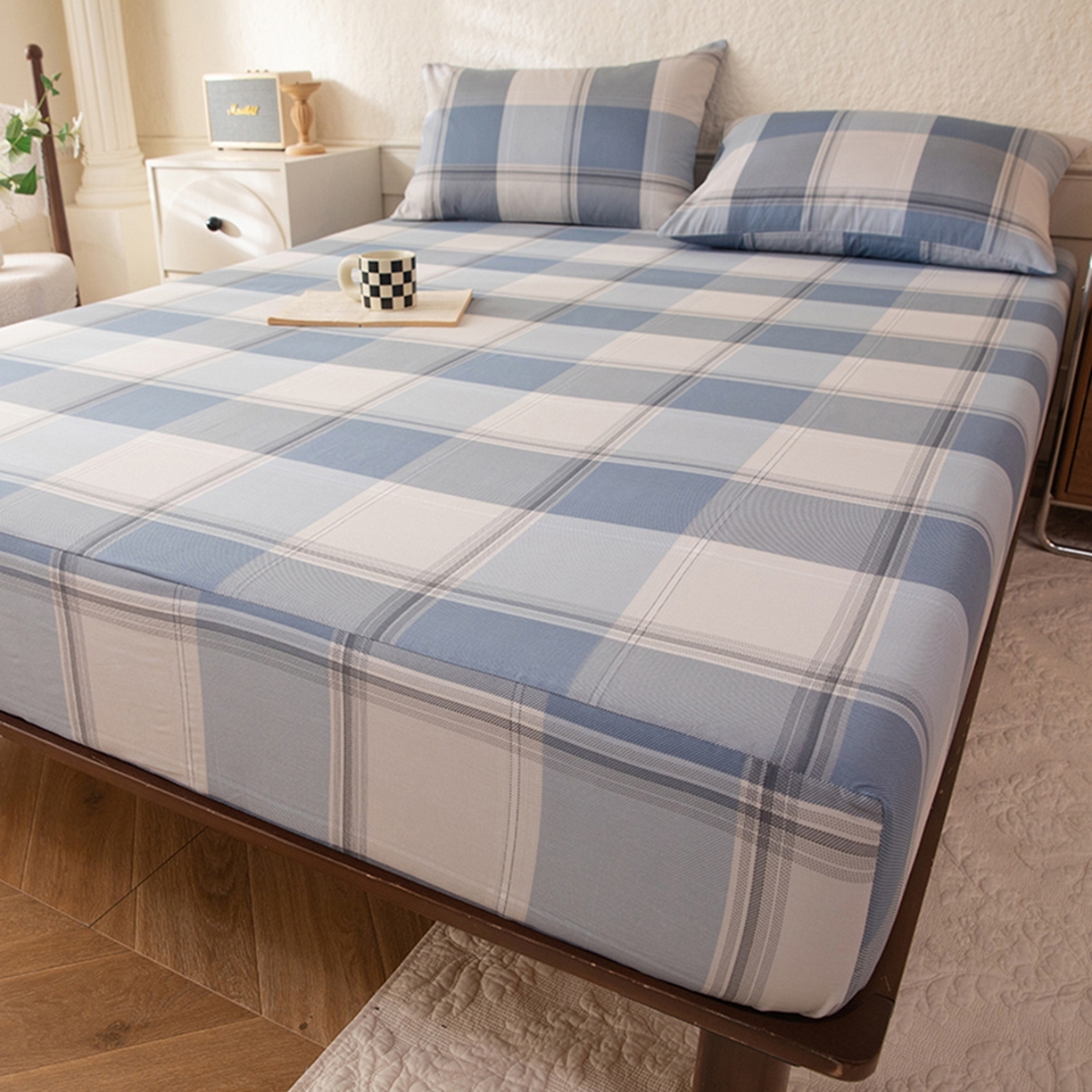 91家纺网 家纺一手货源 找家纺 八十八家纺 2026新款无印风全棉纯棉斜纹条格单床笠床笠单件单品床笠 山禾