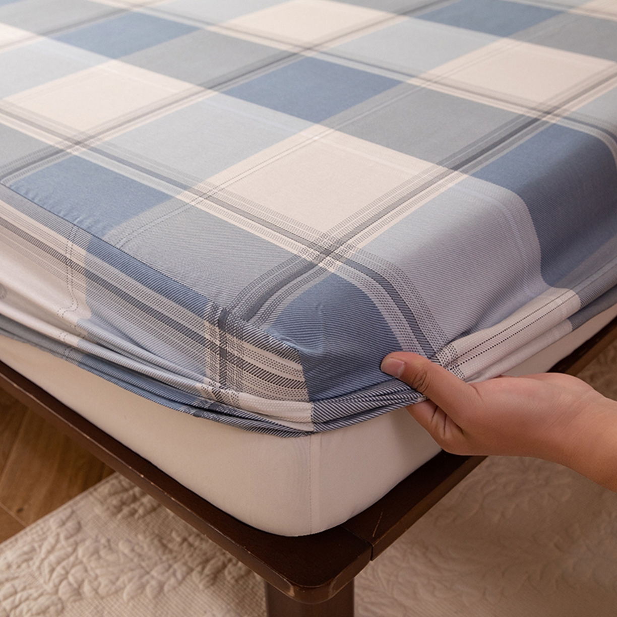 91家纺网 家纺一手货源 找家纺 八十八家纺 2026新款无印风全棉纯棉斜纹条格单床笠床笠单件单品床笠 山禾