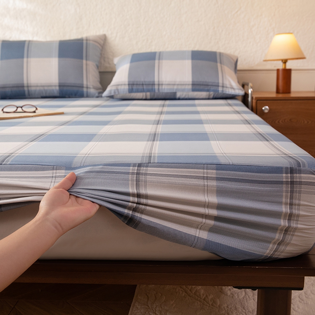 91家纺网 家纺一手货源 找家纺 八十八家纺 2026新款无印风全棉纯棉斜纹条格单床笠床笠单件单品床笠 山禾