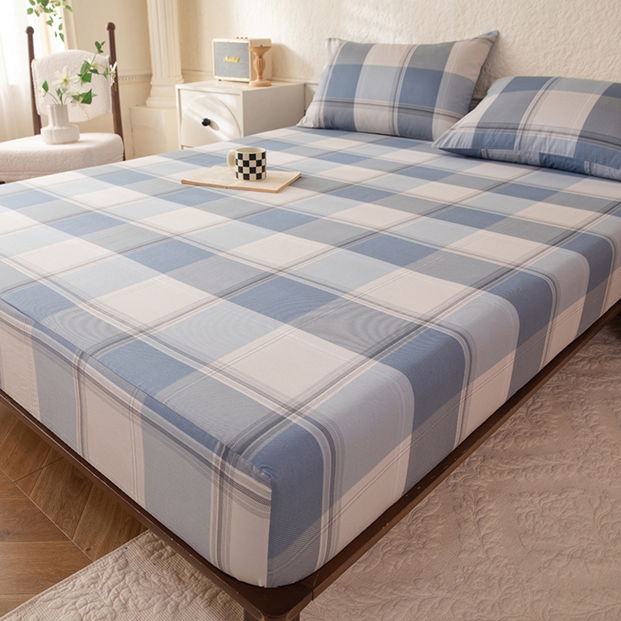 91家纺网 家纺一手货源 找家纺 八十八家纺 2026新款无印风全棉纯棉斜纹条格单床笠床笠单件单品床笠 山禾