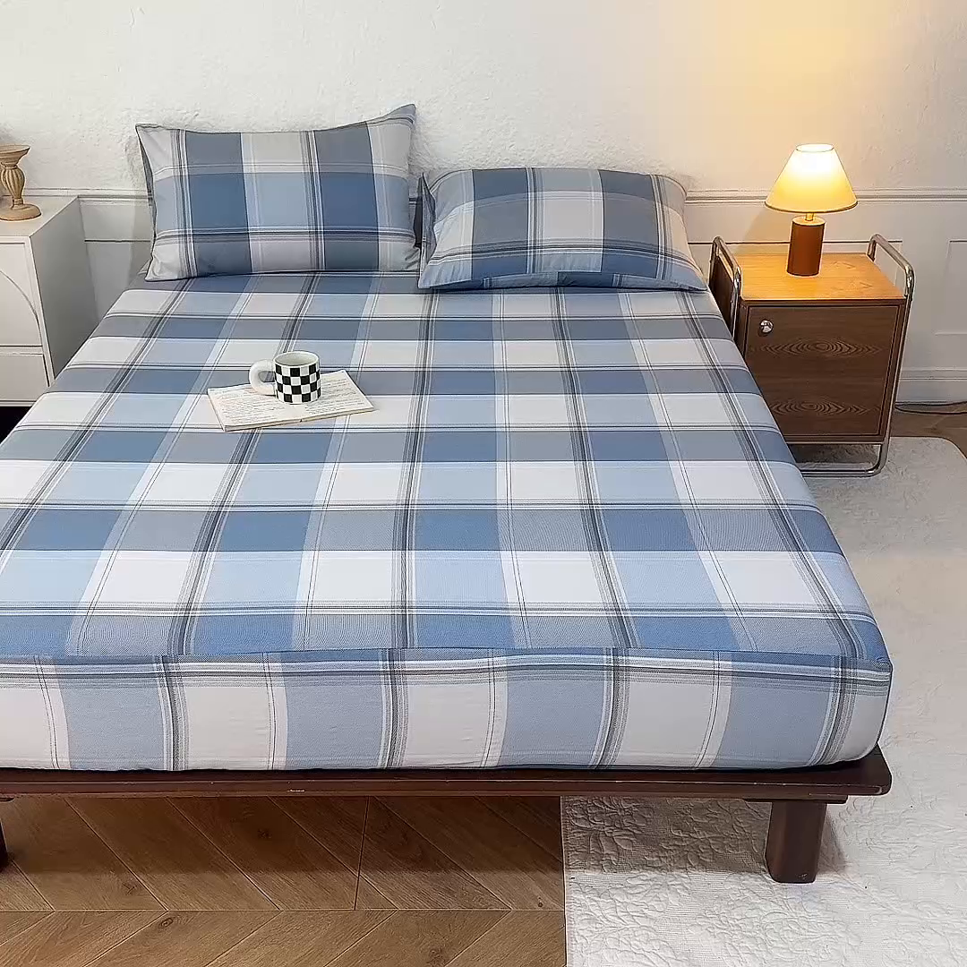 91家纺网 家纺一手货源 找家纺 八十八家纺 2026新款无印风全棉纯棉斜纹条格单床笠床笠单件单品床笠 山禾