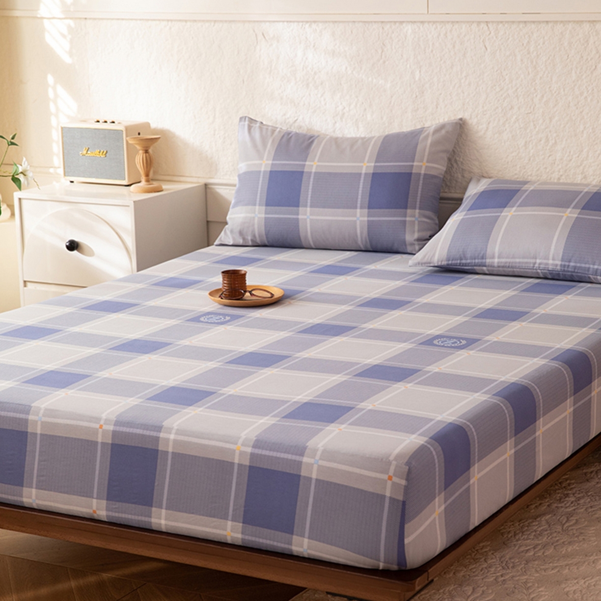 91家纺网 家纺一手货源 找家纺 八十八家纺 2026新款无印风全棉纯棉斜纹条格单床笠床笠单件单品床笠 山林